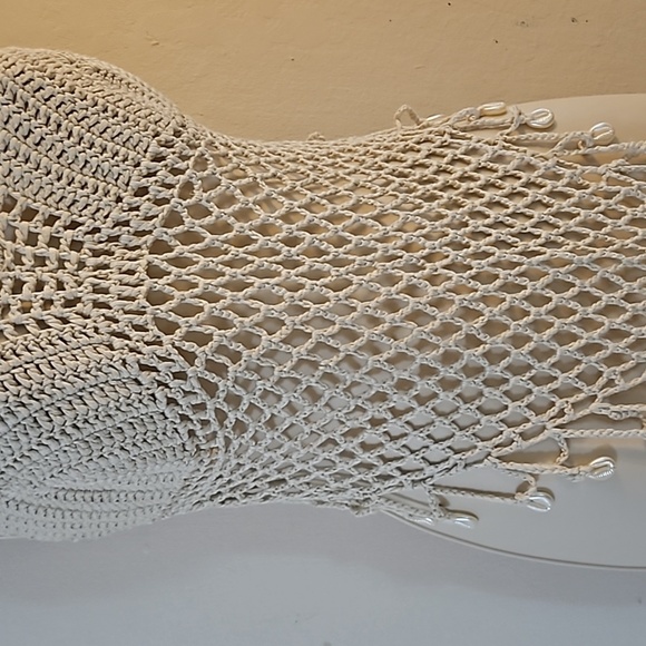 Hand Crafted Tan Crop-Top Fishnet triangular Design Hand Knit Crochet Swim Cover - Picture 10 of 17